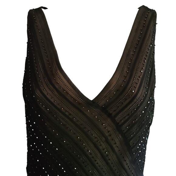 ADRIANNA PAPELL 100% Silk Beaded Midi Dress Asymmetric Hem Retro Style Women's 6 - Picture 5 of 13